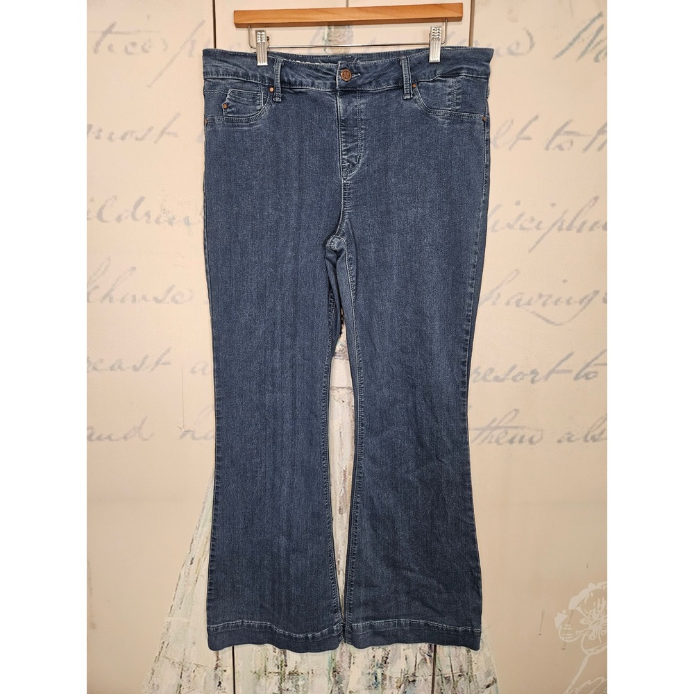 Laurie Felt Silky Flare Jeans Large Blue Vital Stretch Dark Wash Boho Retro 70s